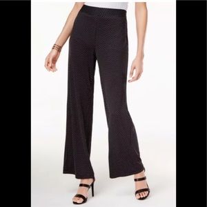 NY collection wide leg polka dot pull on stretch pants black white L